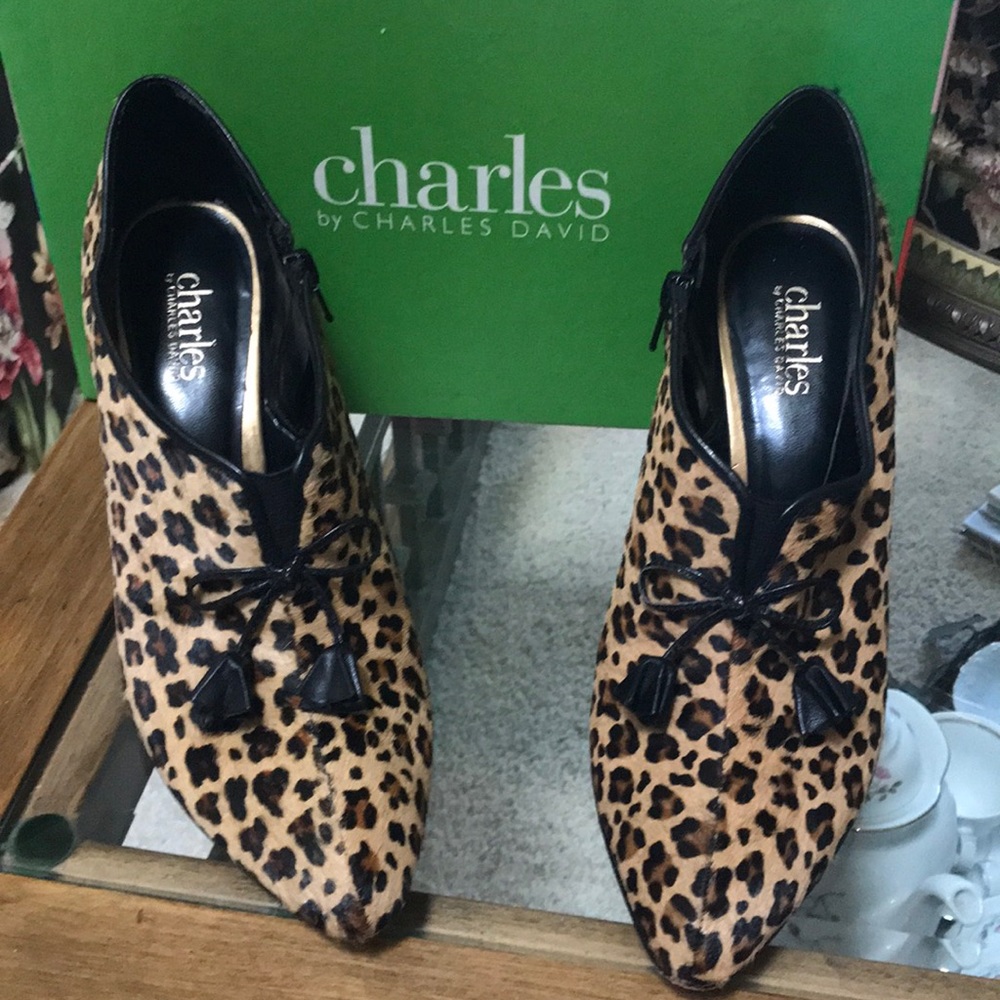 Charles by Charles David cow skin leopard print.